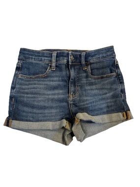 American Eagle Outfitters Washed Blue Rolled-Cuff Denim Shorts